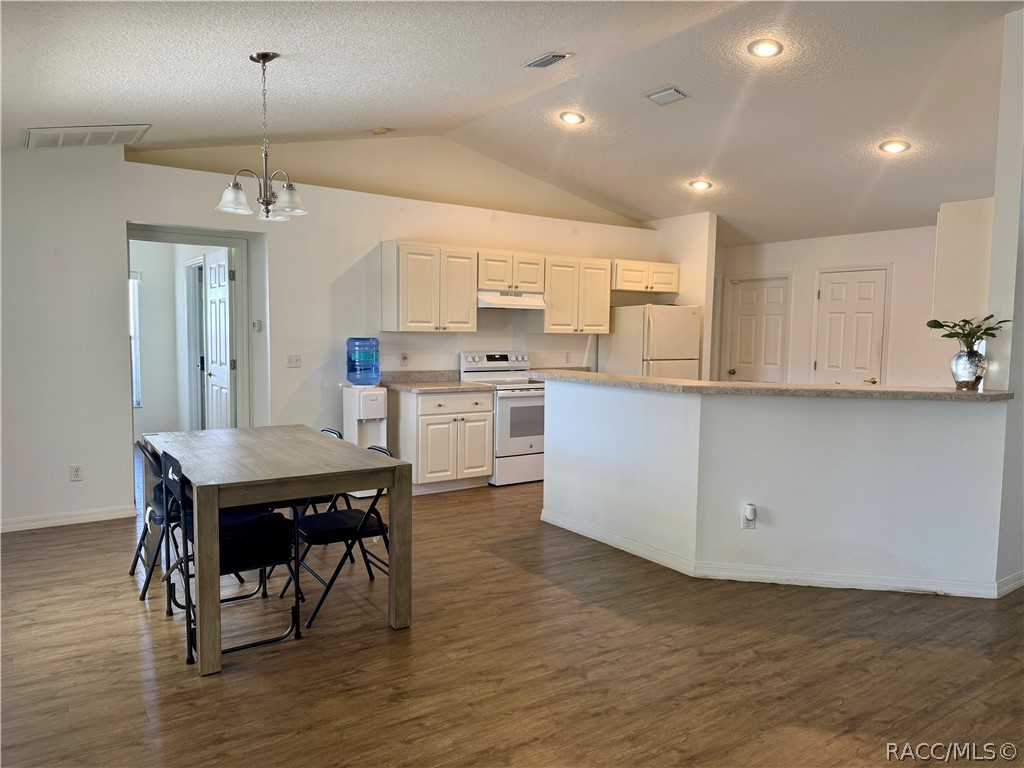 4588 East Van Ness Road Inverness, FL 34453 - Photo 8 of 34 a kitchen with a table a refrigerator a cabinets and wooden floor