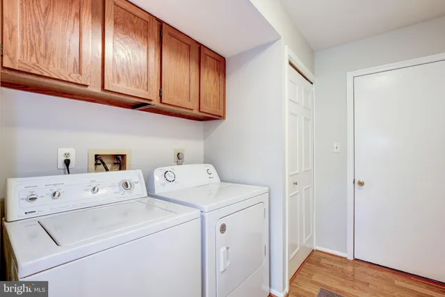 a view of washer and dryer with wooden floor