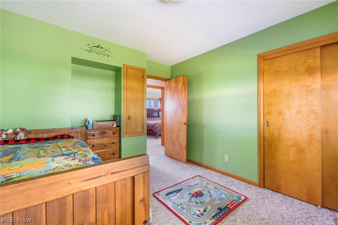 8360 Roller Road Salem, OH 44460 - Photo 24 of 45 Carpeted room with light green walls, featuring a built-in wall niche and wood-finish trim