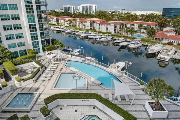 a view of a lake with a city view
