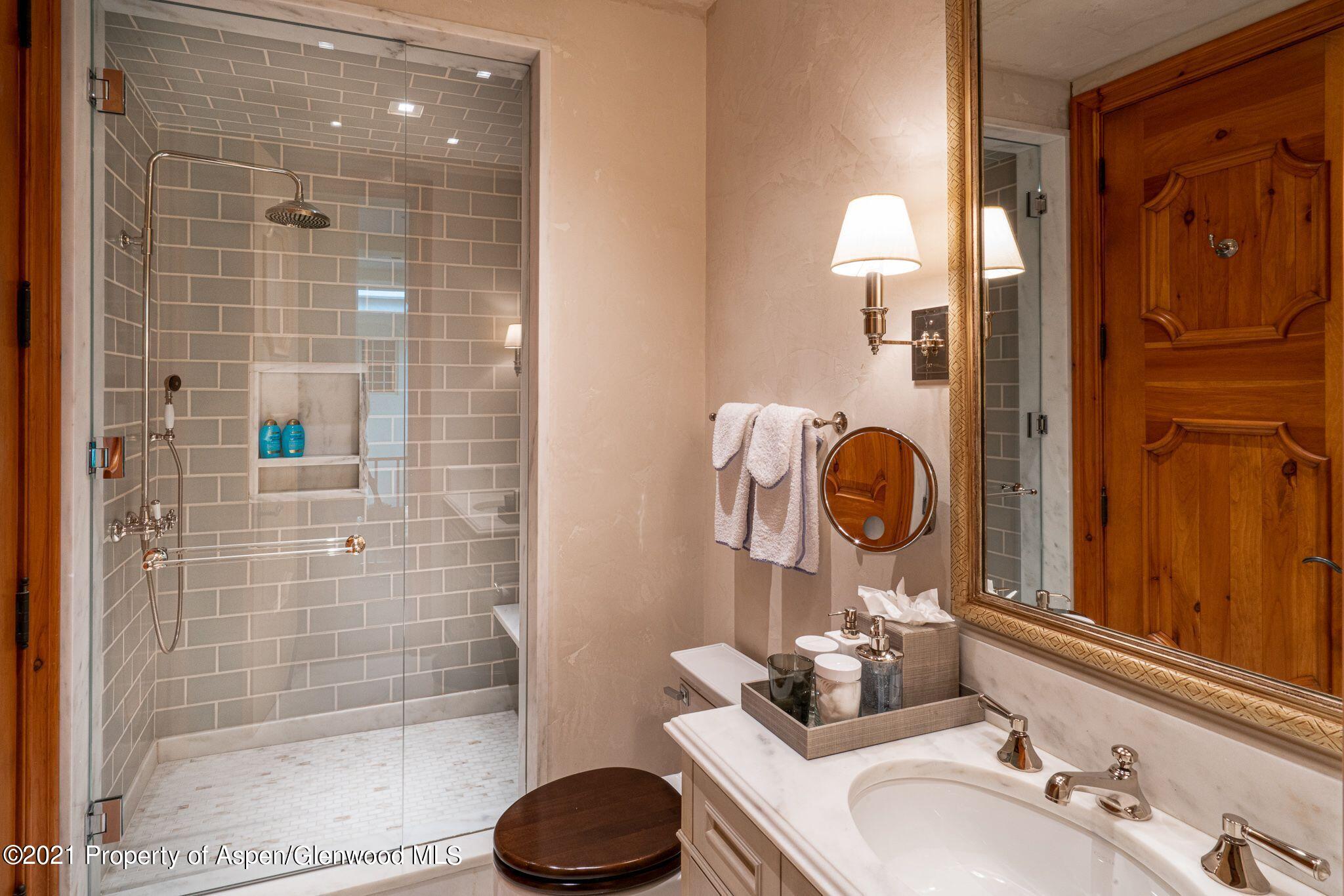 2137 Red Mountain Road Aspen, CO 81612 - Photo 35 of 59 a bathroom with a sink a toilet and shower