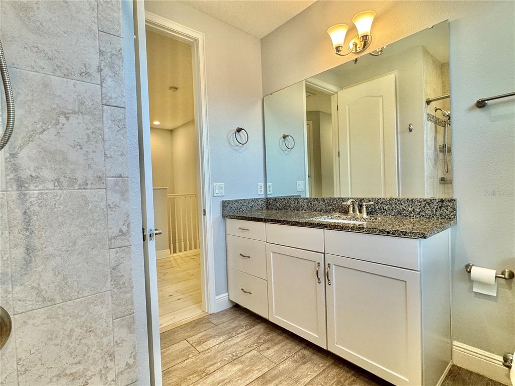 9799 Winnington Street Orlando, FL 32832 - Photo 17 of 78 a bathroom with a granite countertop sink and a mirror