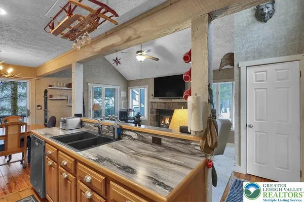 a view of a living room and dining room