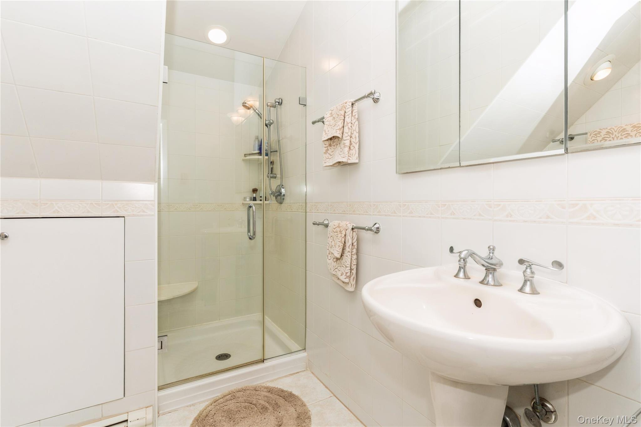 2772 Riverside Avenue Merrick, NY 11566 - Photo 14 of 45 a bathroom with a sink a mirror and shower