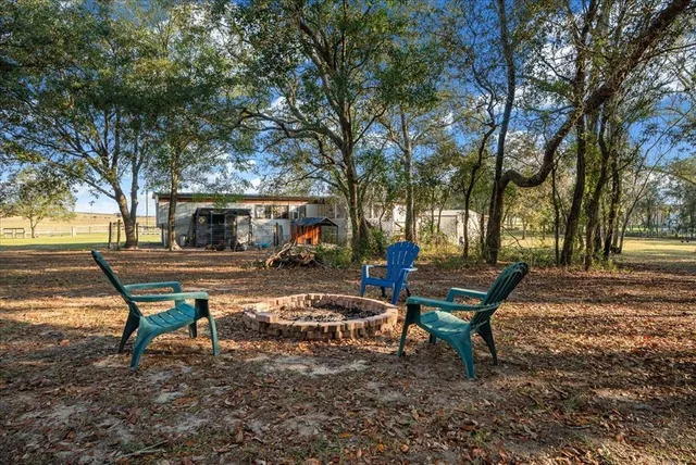 a view of a park with bench and trees
