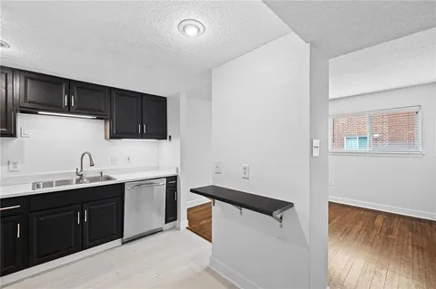 a kitchen with a sink dishwasher and a refrigerator