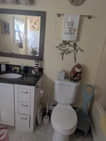 a bathroom with a toilet a sink and a mirror