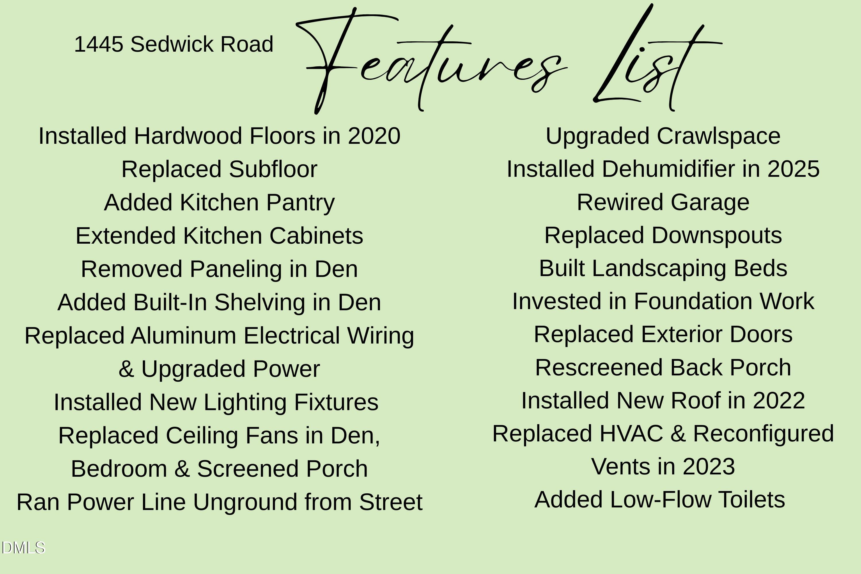 1445 Sedwick Road Durham, NC 27713 - Photo 46 of 48 Features List for MLS