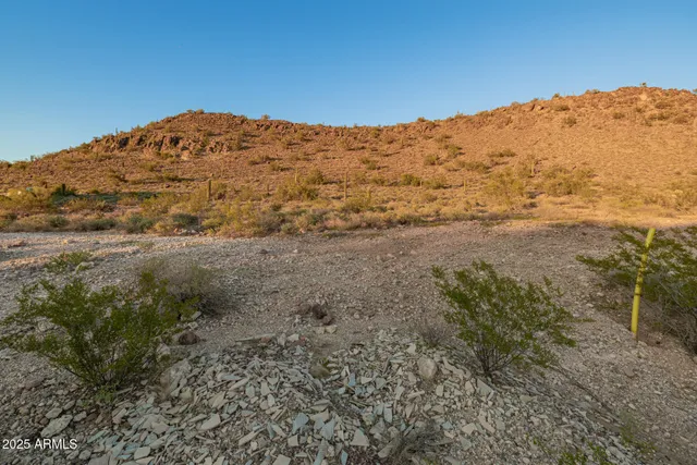 a view of a street with a building in the background