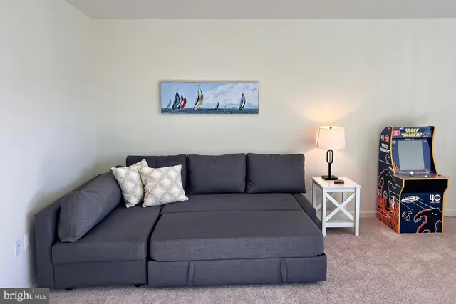 a living room with furniture a bed and a couch