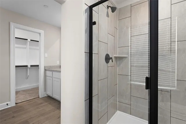 a bathroom with a shower