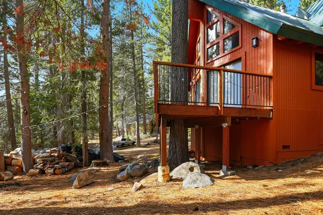 a view of a backyard with a tree