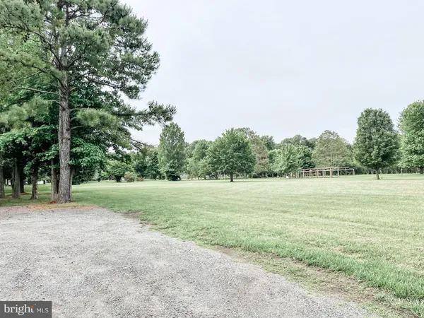 a view of field with trees in background