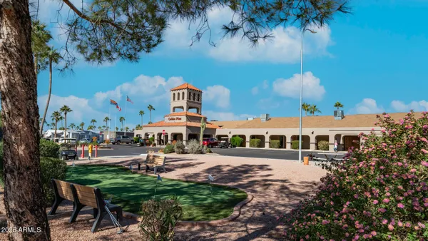 a view of a swimming pool with a garden