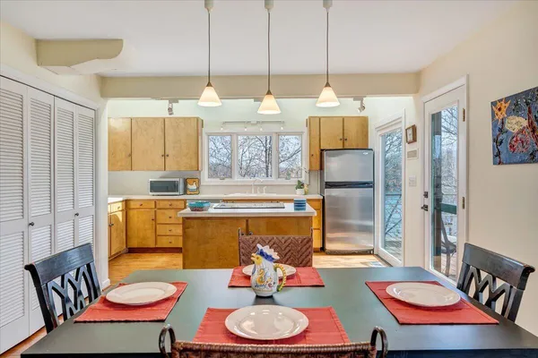 a view of a lake with houses