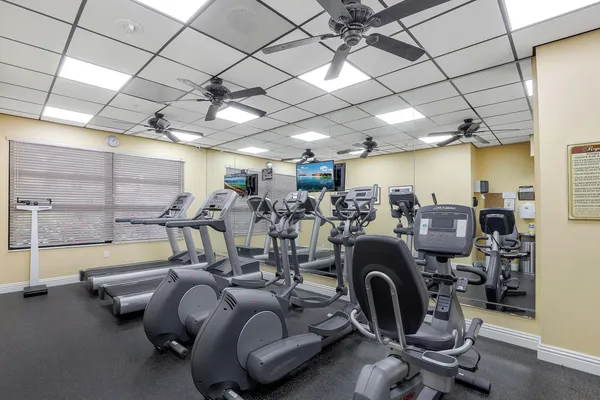 a view of a room with gym equipment