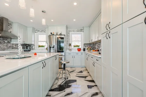 a view of kitchen dining space and window