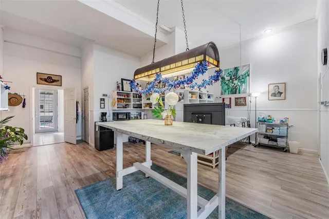 an aerial view of residential building and trees