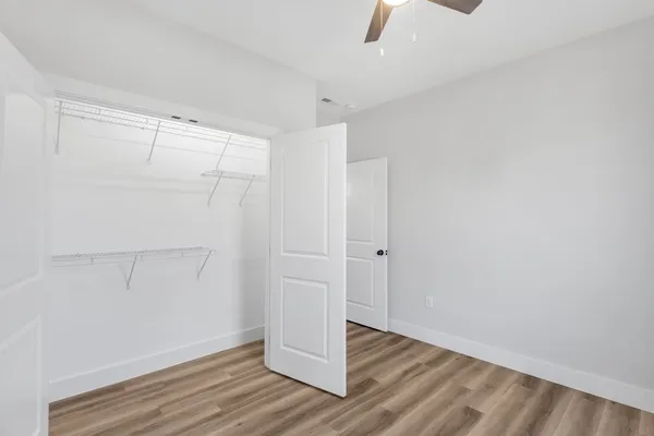 a view of an empty walk in closet