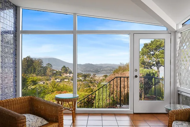 a view of a lake from a window