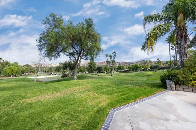 a view of a park and trees