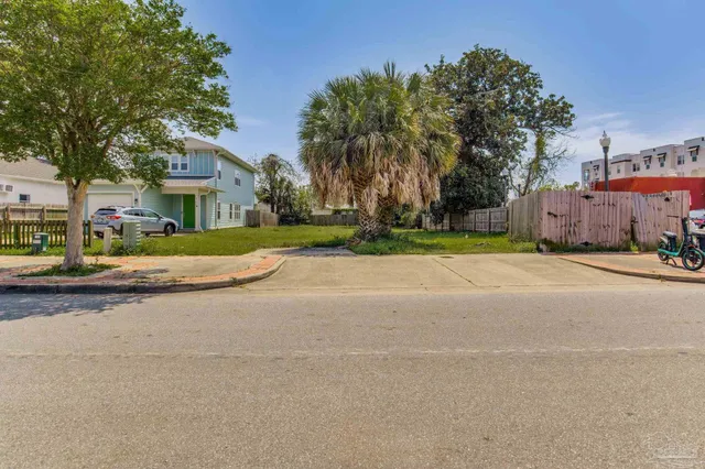 a view of street with large trees