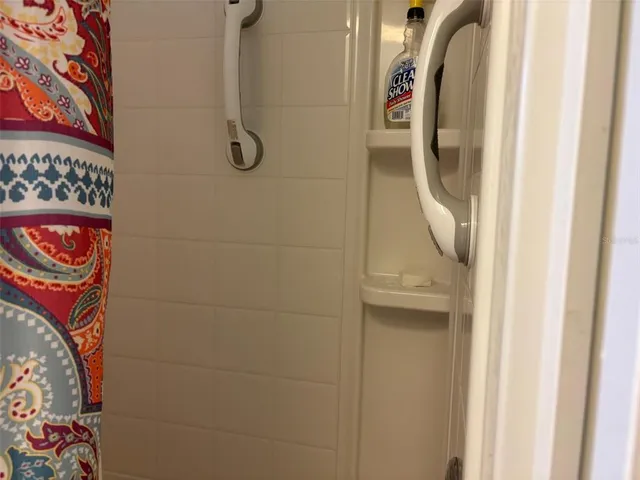 a close view of a shower in a bathroom