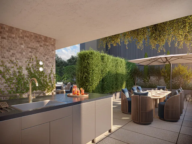 a outdoor living space with furniture and wooden floor