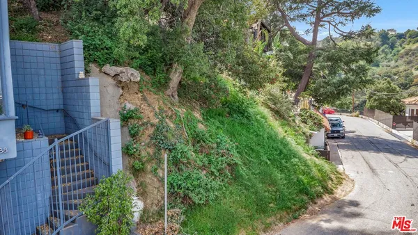 a view of a yard from a patio