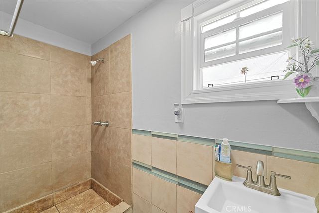 a bathroom with a sink and a shower