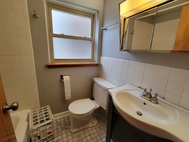 a bathroom with a sink a toilet and mirror