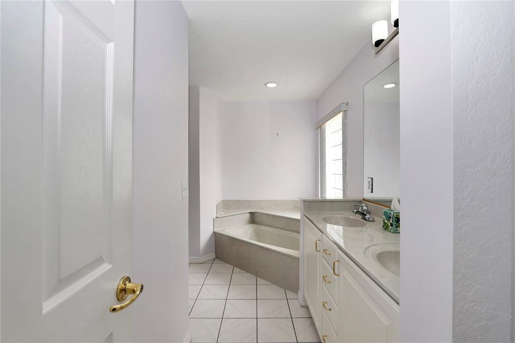 6318 Southwest 117th Loop Ocala, FL 34476 - Photo 13 of 60 a bathroom with a granite countertop sink and a bathtub