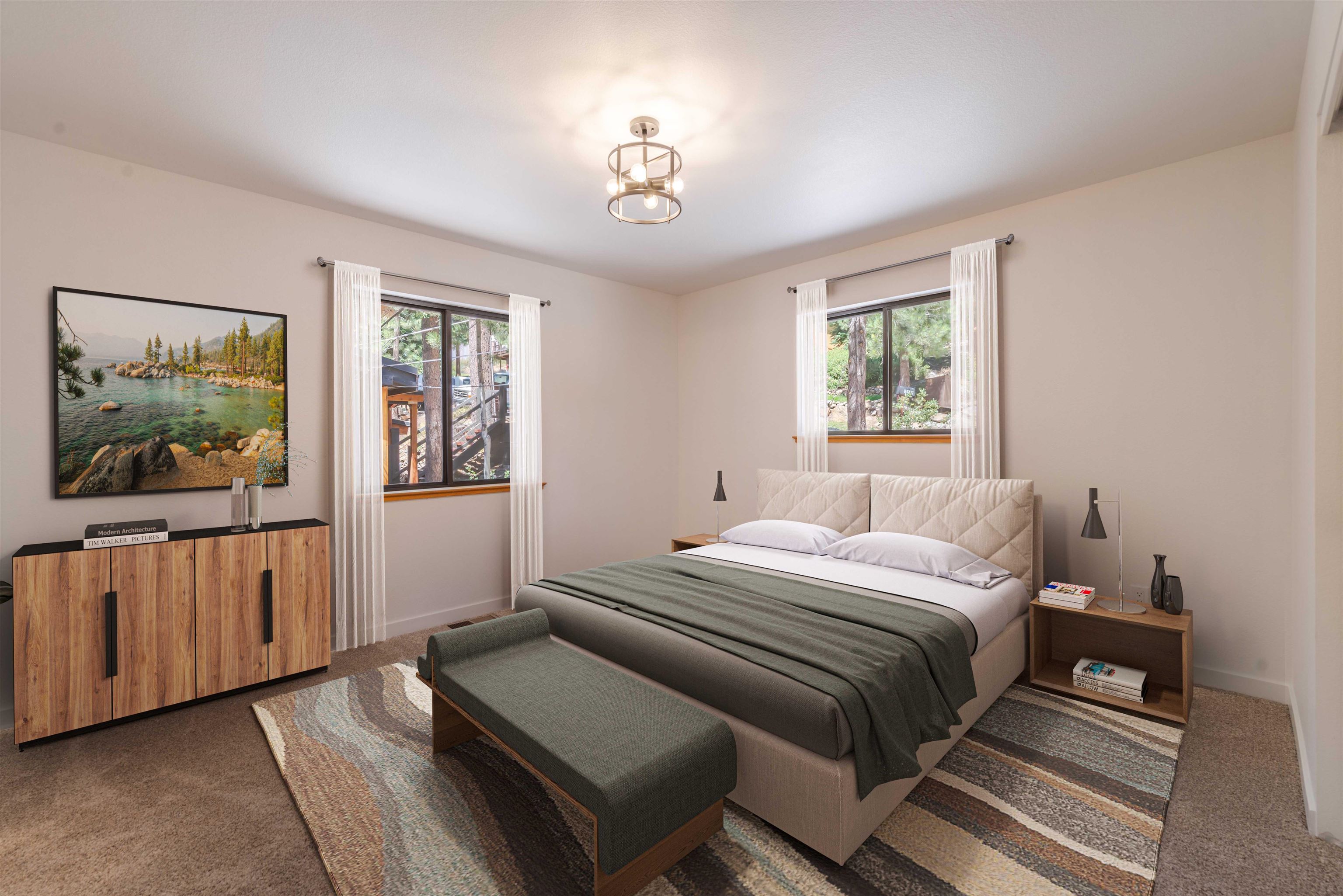 12839 Palisade Street Truckee, CA 96161 - Photo 9 of 21 a bedroom with a bed and a chandelier