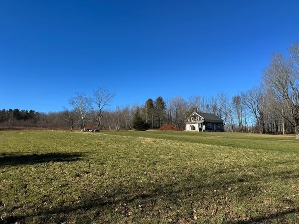 a view of a field with an trees
