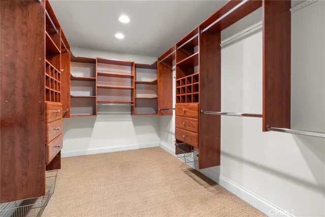 a view of walk in closet with empty racks