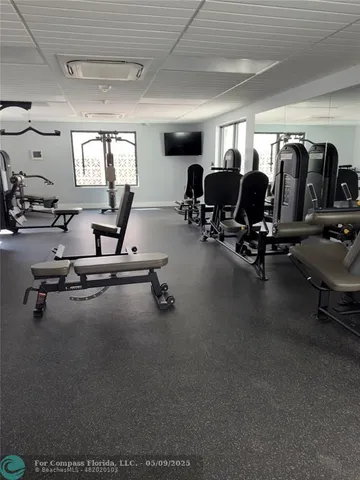 a view of a room with gym equipment