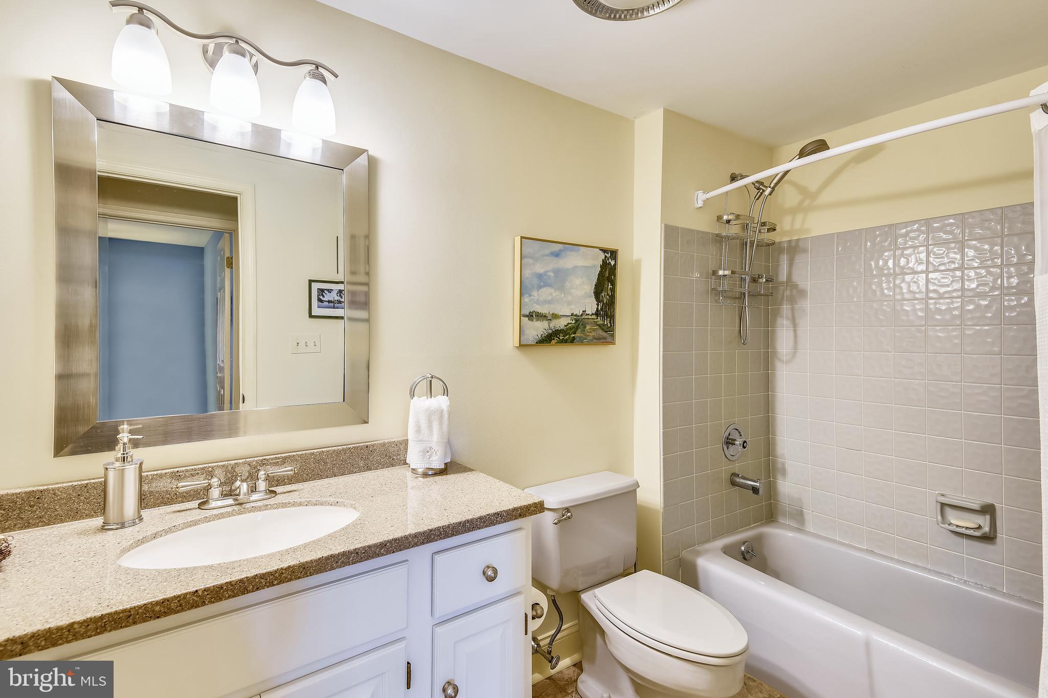 970 South River Landing Road Edgewater, MD 21037 - Photo 35 of 44 a bathroom with a granite countertop sink toilet a shower and a mirror