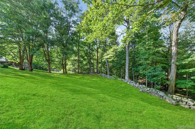 a view of green field with trees in the background
