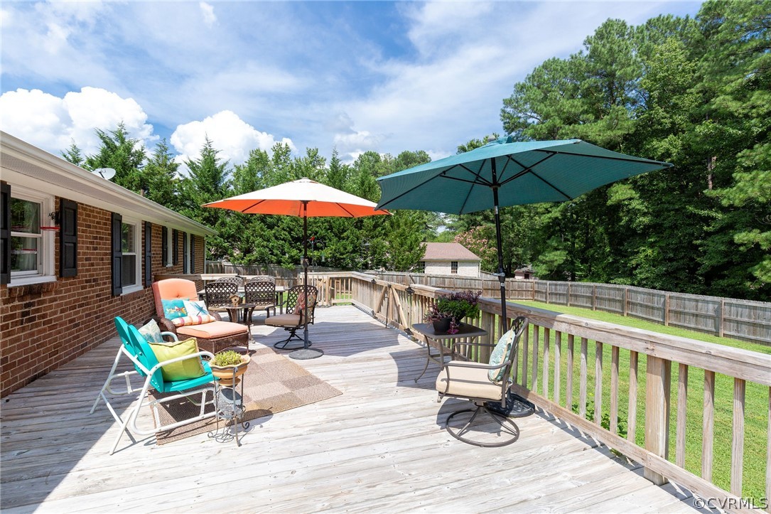 11231 Celtic Road Chesterfield, VA 23838 - Photo 23 of 26 a view of a chairs and table under an umbrella with wooden fence