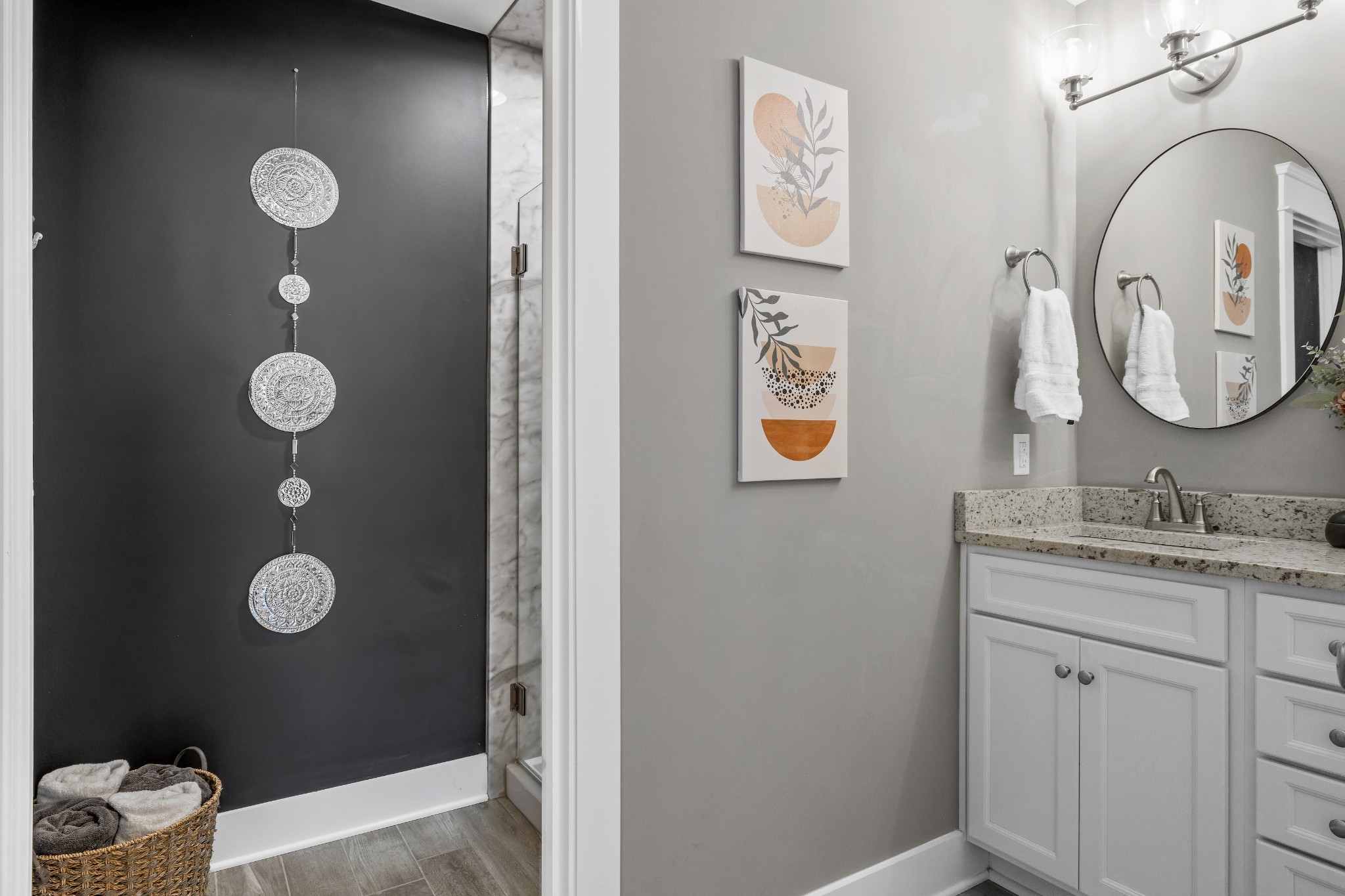 711 Ruby Way White Bluff, TN 37187 - Photo 13 of 24 a bathroom with a granite countertop sink vanity mirror and shower