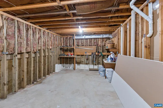 a view of a storage room with racks