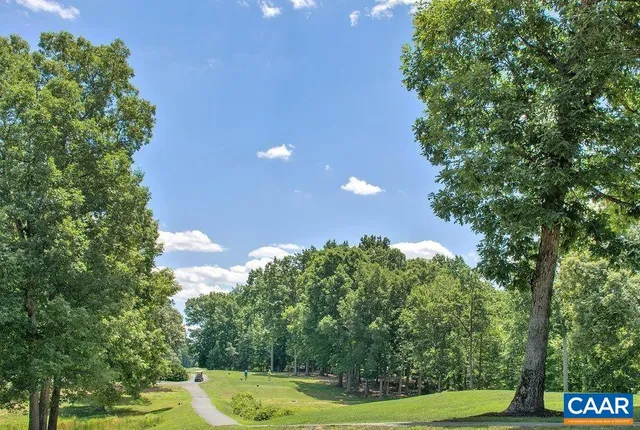 a view of a grassy area with an trees