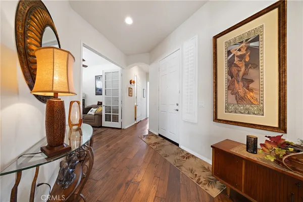 a view of a hallway with workspace