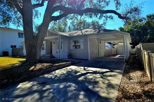 a view of a house with backyard tub and garden
