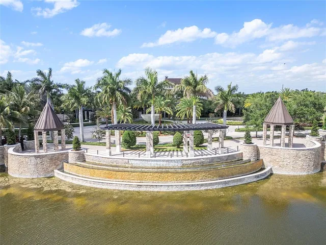 a view of a lake with a city