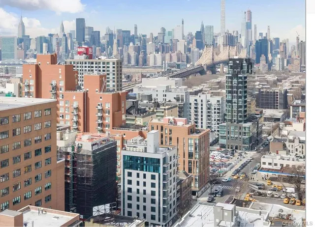 a view of a building and a street