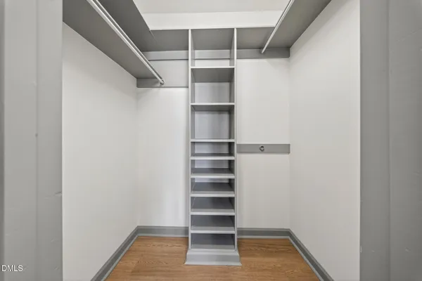 a view of walk in closet with empty racks
