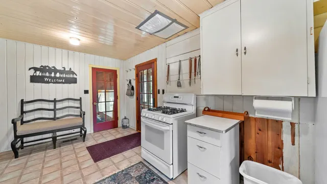 a view of a garden with a building in the background