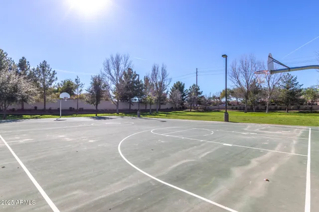 a view of a garden with sitting area