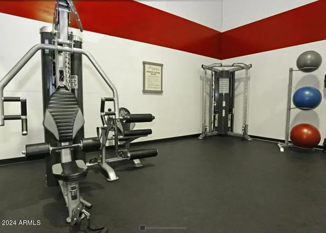 a view of a room with gym equipment